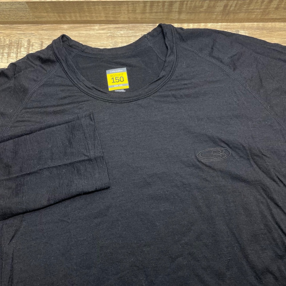 Icebreaker Bodyfit 150 Mens XXL Black New Zealand Merino Wool Base Layer Top EUC